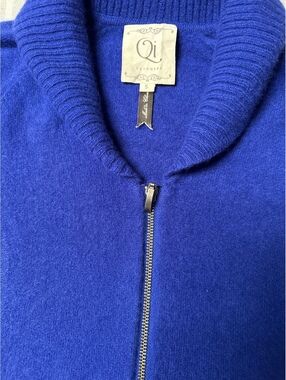 Qi 100% Cashmere Cobalt Blue Zip Front Sweater Dress Size S NWOT